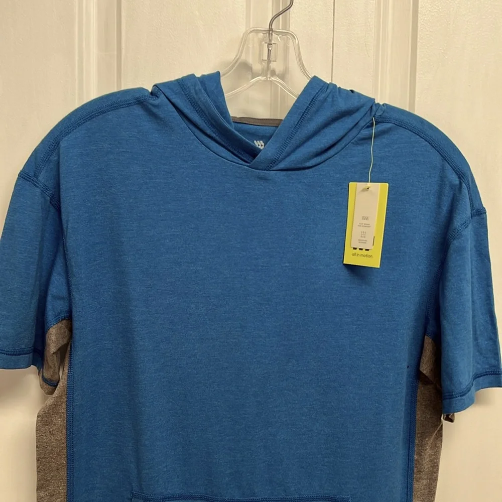 All In Motion Blue Gray Stripe Hoodie Short Sleeve Tee Shirt Teenage Size XL NWT